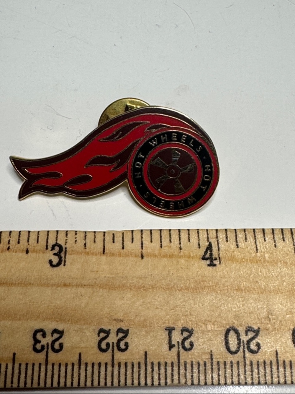 1997 Hot Wheels Flame Wheel Pin - Red and Gold Enamel